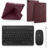 Turotto Galaxy Tab A9 SM-X110 / A11 SM-X130 Ile Uyumlu Standlı Kılıf Dokunmatik Kalem ve Klavye Mouse Set - Bordo
