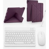 Turotto Galaxy Tab A9 SM-X110 / A11 SM-X130 Ile Uyumlu Standlı Kılıf Dokunmatik Kalem ve Klavye Mouse Set - Mor