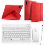 Turotto Galaxy Tab S11 Ultra Sm- X930 Ile Uyumlu Standlı Kılıf Dokunmatik Kalem ve Klavye Mouse Set - Kırmızı