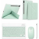 Turotto Galaxy Tab S9 Fe Plus SM-X610 Ile Uyumlu Standlı Kılıf Dokunmatik Kalem ve Klavye Mouse Set - Açık Yeşil