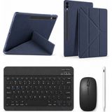 Turotto Galaxy Tab S9 Fe Plus SM-X610 Ile Uyumlu Standlı Kılıf Dokunmatik Kalem ve Klavye Mouse Set - Lacivert