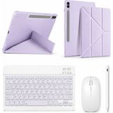 Turotto Galaxy Tab S9 Fe Plus SM-X610 Ile Uyumlu Standlı Kılıf Dokunmatik Kalem ve Klavye Mouse Set - Lila