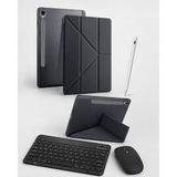 Turotto Galaxy Tab S9 Fe Plus SM-X610 Ile Uyumlu Standlı Kılıf Dokunmatik Kalem ve Klavye Mouse Set - Siyah