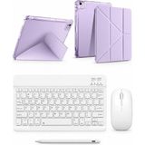 Turotto Ipad 11.nesil A16 / Ipad 10.nesil 10.9 ile Uyumlu Standlı Kılıf Dokunmatik Kalem ve Klavye Mouse Set - Lila