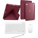 Turotto Ipad Air 11" M2 / M3 Air 4./5./6. Nesil ile Uyumlu Standlı Kılıf Dokunmatik Kalem ve Klavye Mouse Set - Bordo