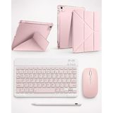 Turotto Ipad Air 11" M2 / M3 Air 4./5./6. Nesil ile Uyumlu Standlı Kılıf Dokunmatik Kalem ve Klavye Mouse Set - Pembe