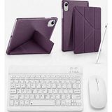 Turotto Lenovo Tab M11 TB-330FU TB-330XU Ile Uyumlu Standlı Kılıf Dokunmatik Kalem ve Klavye Mouse Set - Mor