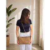 Turqa Hasır Gold Zincir Askılı Clutch Omuz Çantası