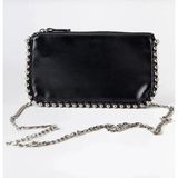 Turqa Kadın Siyah Deri Metal Boncuklu Clutch Mini Çapraz Çanta