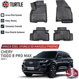 Turtle Chery Tiggo 8 Pro Max 2024-2025 Uyumlu 3D Havuzlu Oto Paspas - Siyah