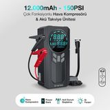 Turtle Kensa Taşınabilir Akü Takviye Cihazı ve Hava Kompresörü 150 Psı - 12.000 Mah