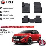 Turtle Nissan Qashqai (J12) 2021-2026 Uyumlu 3D Havuzlu Oto Paspas - Siyah
