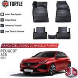 Turtle Peugeot 308 2021-2026 Uyumlu 3D Havuzlu Oto Paspas - Siyah