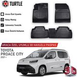 Turtle Toyota Proace City 2019-2026 Uyumlu 3D Havuzlu Oto Paspas - Siyah