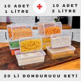 Turuncu 20'li Saklama Kabı Seti, Derin Dondurucu Için Uygun, 1 ve 2 Litre - Altın - Seçenek 1