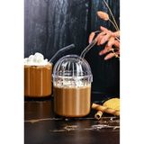 Turuncu 2'li Cam ve Mika Pipetli Bardak, 400ML, Şık ve Sağlıklı Tasarım - Seçenek 1
