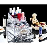 Turuncu 3 Çekmeceli Diamond Makyaj Düzenleyici Set Organizer - Altın