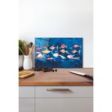 Turuncu Balıklar Cam Kesme Tahtası, Silikon Ayaklı, Isıya Kırılmaya Dayanıklı, Sunum Tablası - 30 x 45 cm