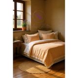 Turuncu-Bej % 100 Pamuk Fırfır Iplik Boyalı Çift Kişilik Nevresim Takımı,modern Çizgili Nevresım Seti - Bej - Turuncu - 200 x 220 cm