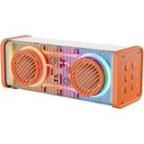 Turuncu-Beyaz Kablosuz Hoparlör - Speaker Taşınabilir Mp3 Işıklı USB Şarjlı Bt - Aux - Tes 10 - Ahşap