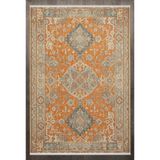 Turuncu Çerçeve Modern Geometrik Etnik Eskitme Desenli Boho Makinada Yıkanabilir Hafif Hav Toz Vermez Leke Tutmaz Kaymaz Taban Dijital Makine Baskı Halı Oturma Odası Salon Yolluk Koridor Mutfak Halısı