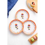 Turuncu Çiçek Desenli 6 Adet, 20 Cm Dekoratif Pasta Ve Tatlı Tabağı
