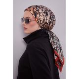 Turuncu Çiçekli Soyut Desen Twill İpek Eşarp