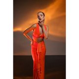 Turuncu Cut Out Detaylı Maxi Elbise - 40 - 01-Turuncu