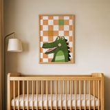 Turuncu Damalı Timsah Çocuk Odası Duvar Posteri Çerçeveli Tablo Duvar Dekorasyonu - 30 x 40 - Ahşap Çerçeveli