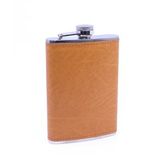 Turuncu Deri Kaplama Paslanmaz Çelik Cep Matarası - Hip Flask 9 OZ (Gümüş)