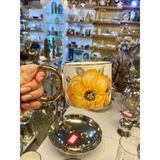 Turuncu Flower Porselen Kupa - Renkli - 1 Adet