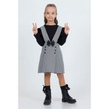 Turuncu Gardrop 2-9 Yaş Kazayağı Desen Deri Detay Kız Çocuk Salopet Siyah - 7 Yaş