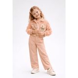 Turuncu Gardrop 3-6 Yaş Premium Kolları Gül Detay Yaldızlı Ceket Pantolon 3'lü Kız Takım Pudra - 5 Yaş