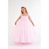 Turuncu Gardrop 6-10 Yaş Yaka Detaylı Tarlatanlı Gelinlik Pembe - 9 Yaş