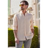 Turuncu Kol Düz Keten Düğmeli Yaka Cepsiz Casual Comfort Fit Gömlek 1004250114