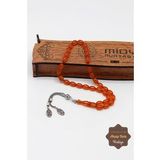 Turuncu Küçük Boy Gümüş Püsküllü Arpa Kesim Sıkma Kehribar Tesbih 201023294