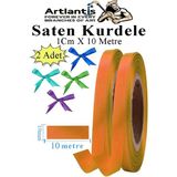 Turuncu Kurdele Saten 1 cm 10 Metre 2 Adet Saten Kurdela Parlak Hediye ve Süsleme Şeridi Süs Paketleme Çiçek Saç El - 1cm x 10 metre - Standart