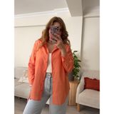 Turuncu Oversize Keten Gömlek - Standart