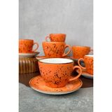 Turuncu Porselen 12 Parça Çay ve Nescafe Fincanı Takımı, 6 Kişilik - Seçenek 1