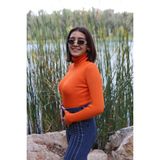Turuncu Renk Balıkçı Yaka Kadın Kazak - Standart