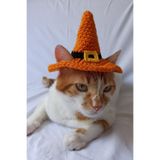 Turuncu Siyah Cadı Şapka Sarı Tokalı Örgü Kedi Köpek Şapkası Halloween Witch Pet Aksesuarları