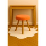 Turuncu Teddy Yuvarlak Puf Bench Ahşap Modern Ayak Dekoratif Peluş Tabure