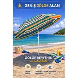Turuncu-yeşil Çizgili 170 Cm Ayarlanabilir Polyester Ekose Kumaş Plaj Şemsiyesi
