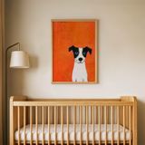 Turuncu Zeminli Köpek Çocuk Odası Duvar Posteri Çerçeveli Tablo Duvar Dekorasyonu - 21 x 30 - Ahşap Çerçeveli