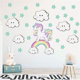 Tusador TILKI/75841 Tilki Dünyası Şirin Bulutlar Unicorn ve Yıldızlar Çocuk Odası Sticker