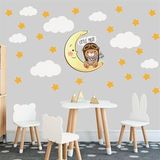 Tusador TILKI/75977 Tilki Dünyası Sevimli Pilot Ayıcık , Turuncu Yıldızlar Beyaz Bulutlar Çocuk Odası Sticker