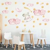 Tusador TILKI/76025 Tilki Dünyası Sevimli Fil Yıldızlar, Pembe Bulutlar Çocuk Odası Sticker