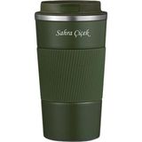Tusah 304 Pazlanmaz Çelik 500 ml Kaydırmaz Lastikli Termos Bardak Mug Isme Özel - Haki