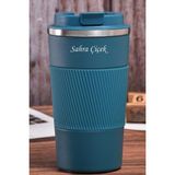Tusah 304 Pazlanmaz Çelik 500 ml Kaydırmaz Lastikli Termos Bardak Mug Isme Özel - Lacivert - Mavi