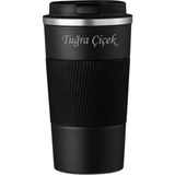 Tusah 304 Pazlanmaz Çelik 500 ml Kaydırmaz Lastikli Termos Bardak Mug Isme Özel - Siyah
